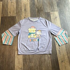 Romwe Teddy Bear Pillowy Women’s Size Medium Shirt Purple Striped Long Sleeve